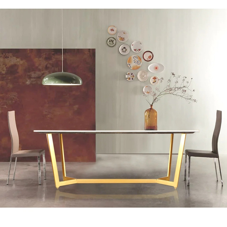 Aanvo Marble Top 4 Seater Dining Table In Gold Finish