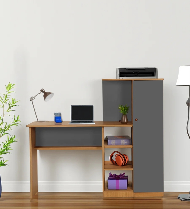 Crystal Study Table In Urban Teak & Grey Colour