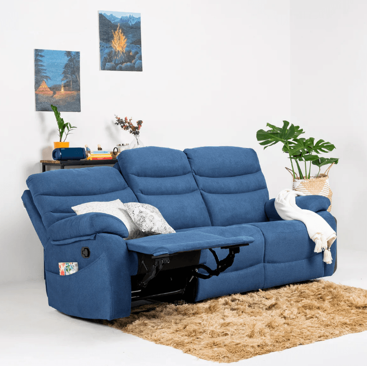 Vivo 3 Seater Manual Recliner - Blue Finish