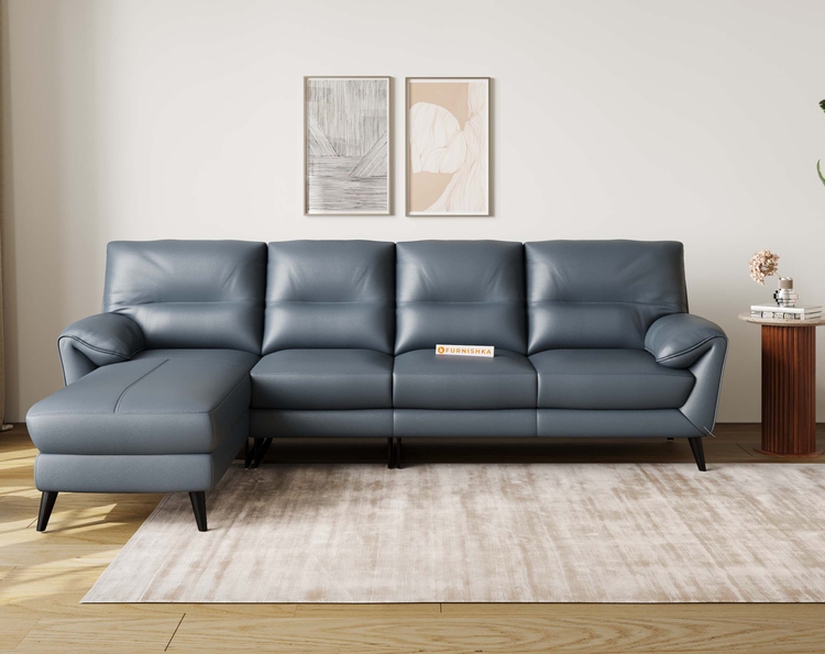 Suntory 3 Seater Leather Sectional Sofa LHS - Ocean Blue Finish