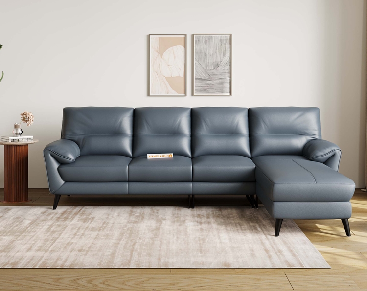 Suntory 3 Seater Leather Sectional Sofa RHS - Ocean Blue Finish