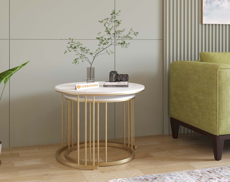 Yular Marble Top Nesting Table In Gold Finish