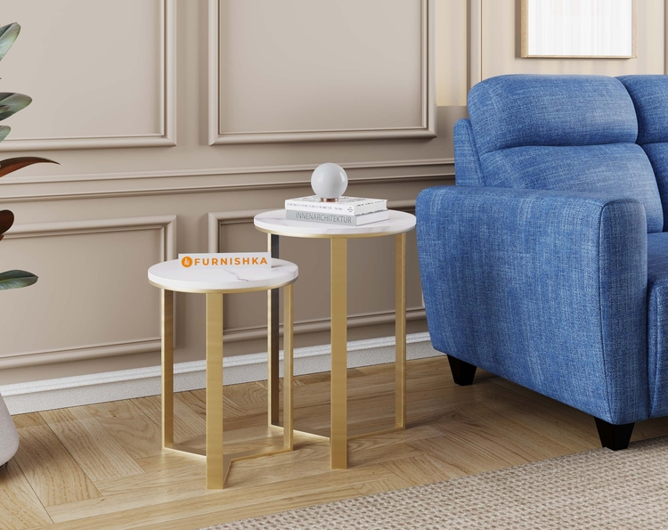Kavy Marble Nesting Table - SET OF 2 In Gold Finish