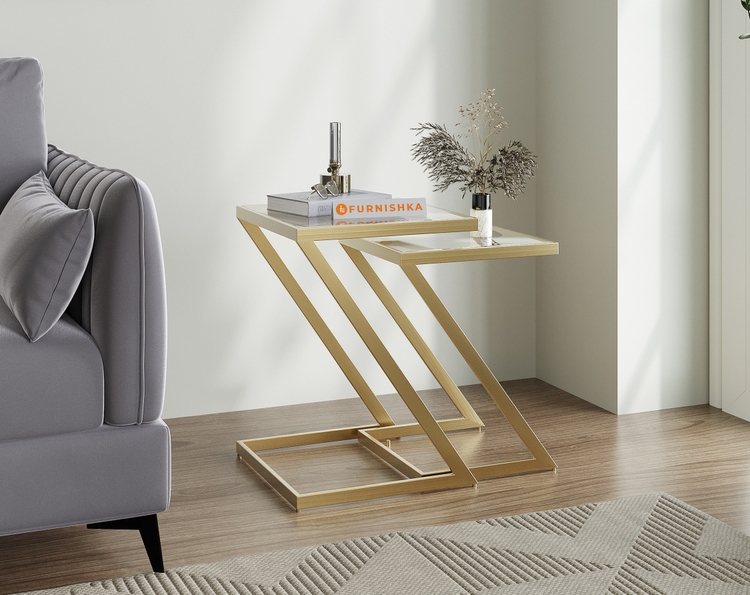 Nowra Glass Nesting Side Table In Gold Finish (Set Of 2)