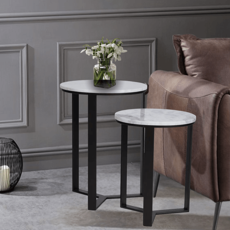 Kavy Marble Nesting Table - SET OF 2 In Black Finish
