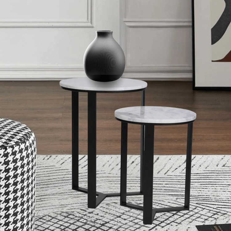 Kavy Marble Nesting Table - SET OF 2 In Dark Bronze Finish