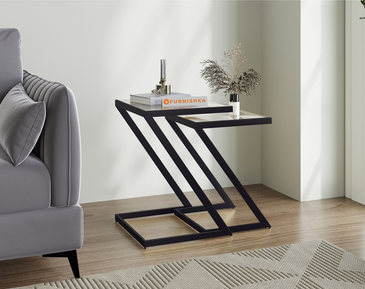 Nowra Glass Nesting Side Table In Dark Bronze Finish (Set Of 2)