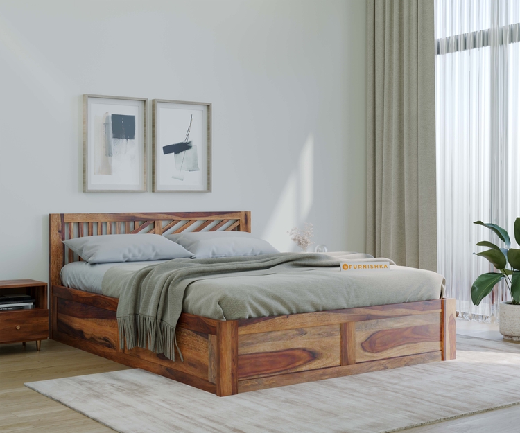 Oriel Sheesham Queen Bed - Box Storage