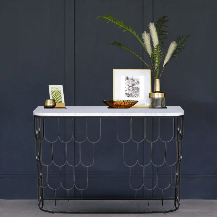Indo Marble Console Table - Dark Bronze / White